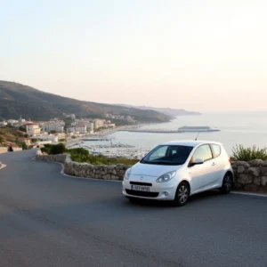Coastal road near Pythagorio on Samos with a rental car